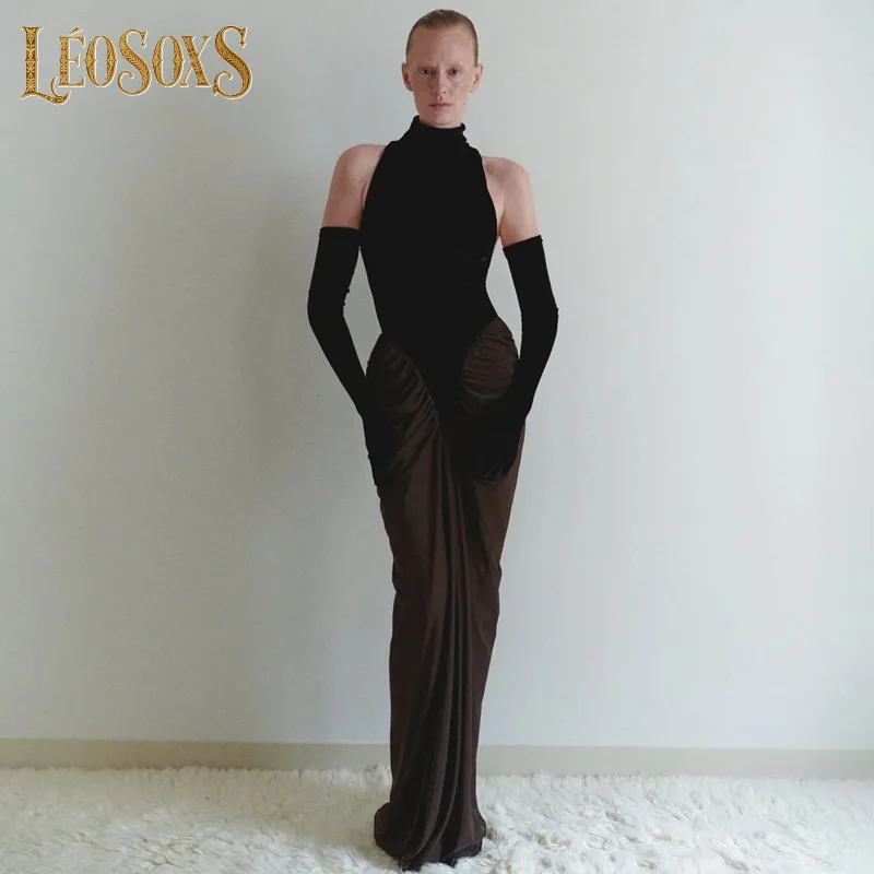 LEOSOXS ใหม่ผู้หญิงคนดังเซ็กซี่ถุงมือตาข่าย Pathcowrk สีดํา Bodycon BANDAGE Elegant Evening Club PARTY DRESS