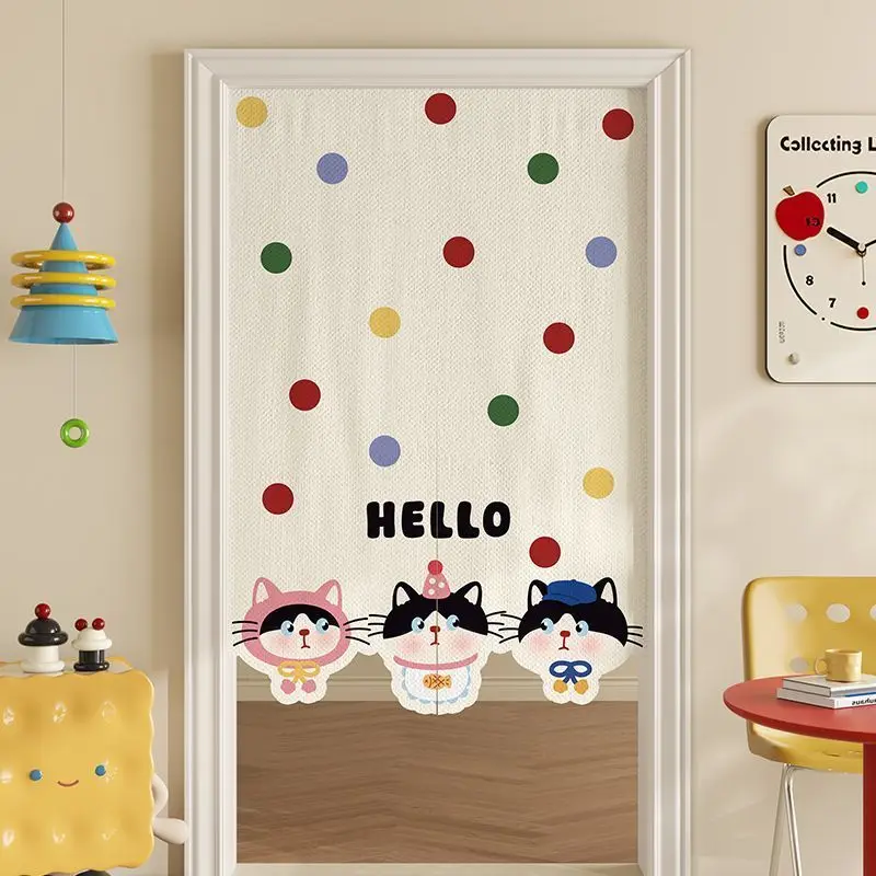 Christmas Polka Dot Puppy Door Curtain, Cute Sausage Dog, Apple Cartoon, No Punching Entrance Bedroom Privacy Partition Curtain