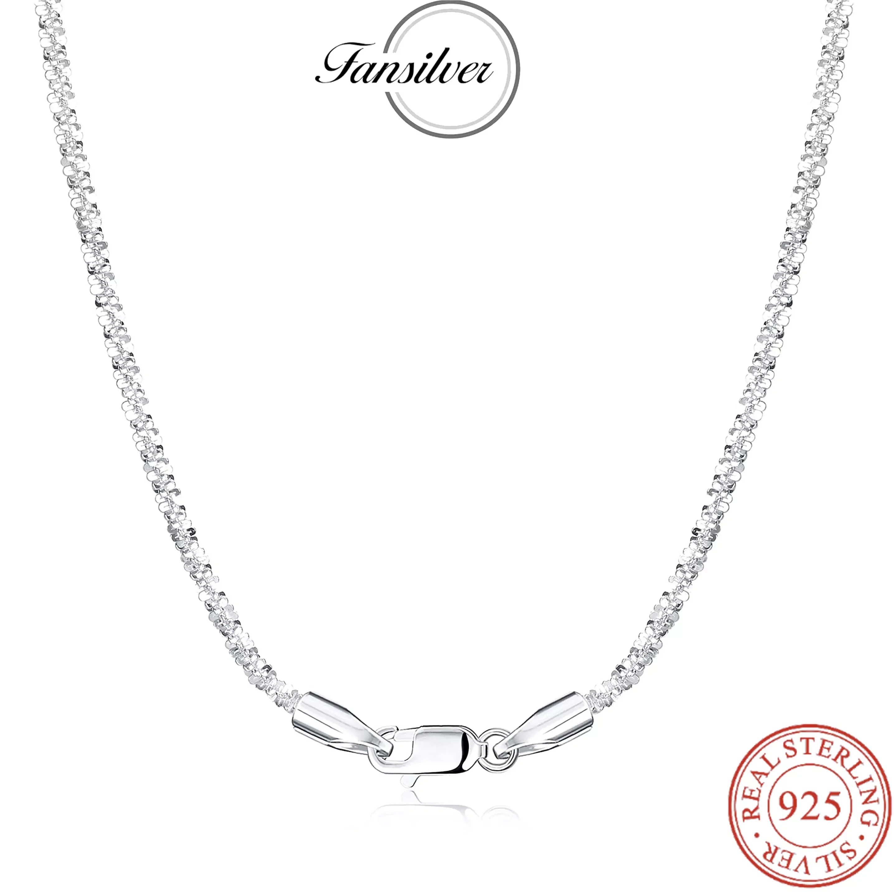 

Fansilver S925 Sterling Silver 2MM Fancy Chain Necklace for Women Men 18K Gold Plated Silver Lobster Claw Clasp Neck Chain