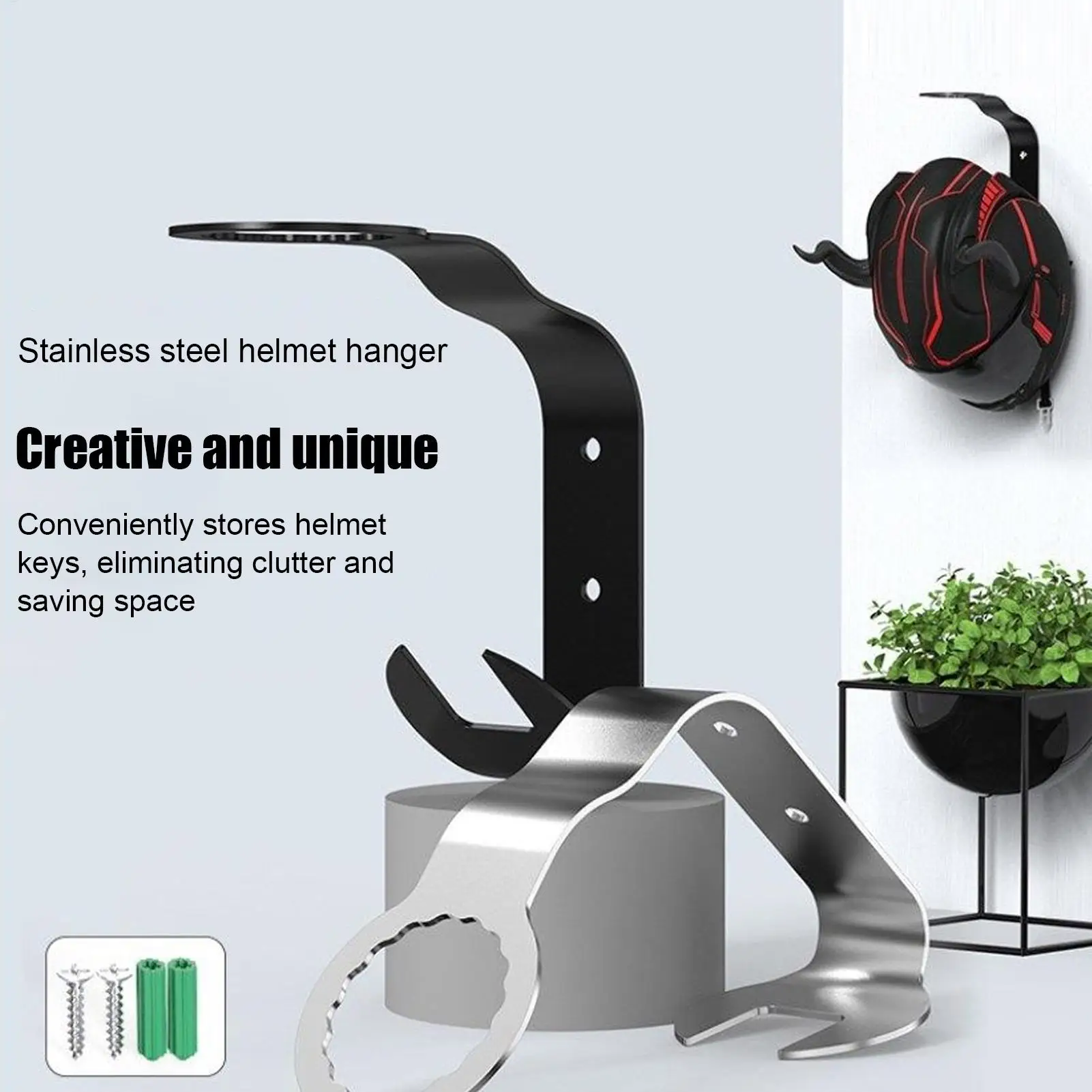 Motorcycle Helmet Hanger No Drill Hat Hook Wall Mounted Adhesive Helmet Storage Hook For Garage Living Room For Keys Hats Gloves