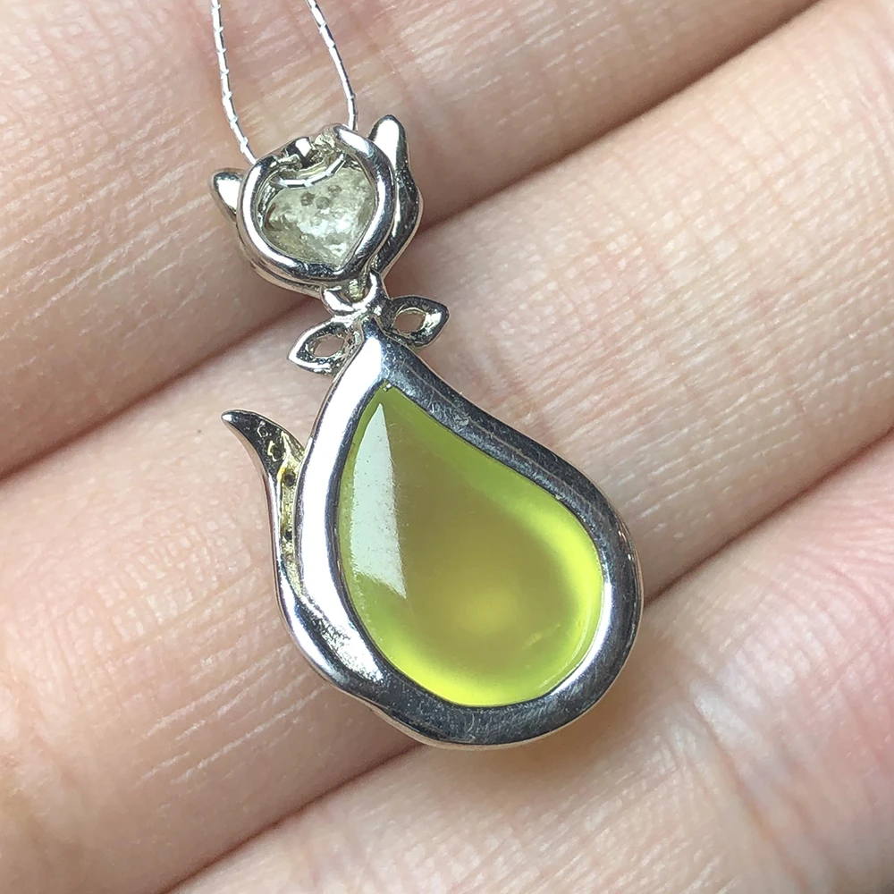 Gemstone Pendant MELE Natural yellow prehnite silver pendant, round, deep yellow color, elegant for youny ladies