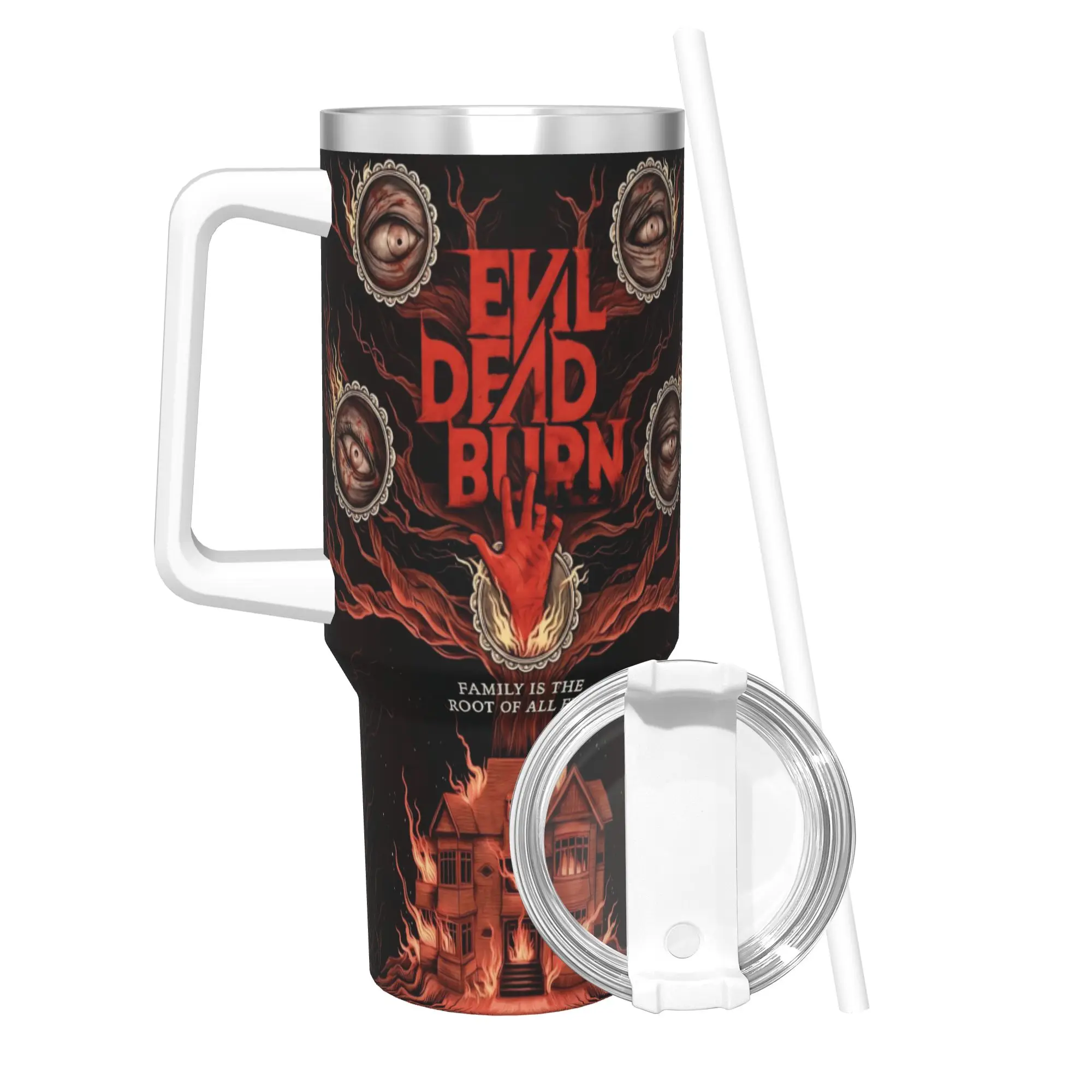 Evil Dead Burn Tumbler With Straw  Stainless Steel Tumblers Cup Double Wall Vacuum Insulated for Cold Or Hot 40oz