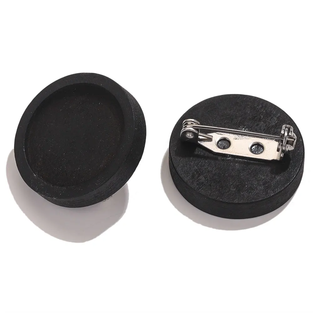 10pcs/lot Blank Wood Black Cabochon Brooch Base Settings 20 25 30 40mm Round Bezel Tray Diy Brooches Pin for Jewelry Making