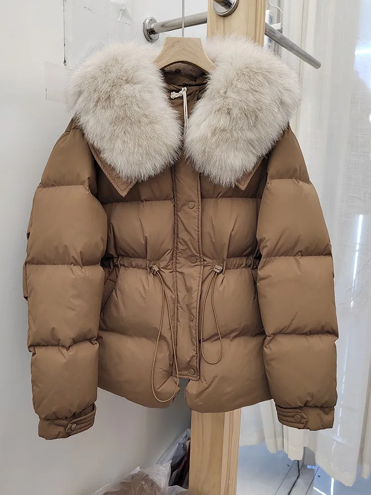 جديد المرأة الخريف الشتاء الملابس الطبيعية الثعلب الفراء سترة الموضة الدافئة الحقيقية سترة منفوخة الإناث الأبيض بطة أسفل معطف سيدة