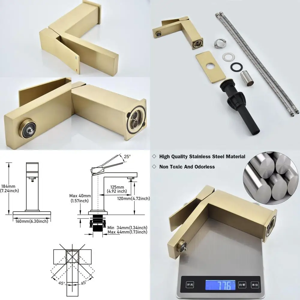 

Modern Brushed Gold Single Handle Stainless Steel Bathroom Sink Faucet with Deck Plate, Pop-up Drain, and cUPC Hoses