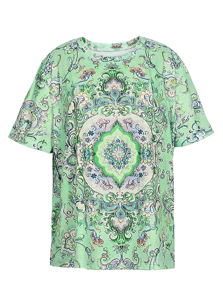 

Футболка женская с цветочным принтом, модный Свободный Топ с круглым вырезом и коротким рукавом, Повседневная рубашка, большие размеры, на лето