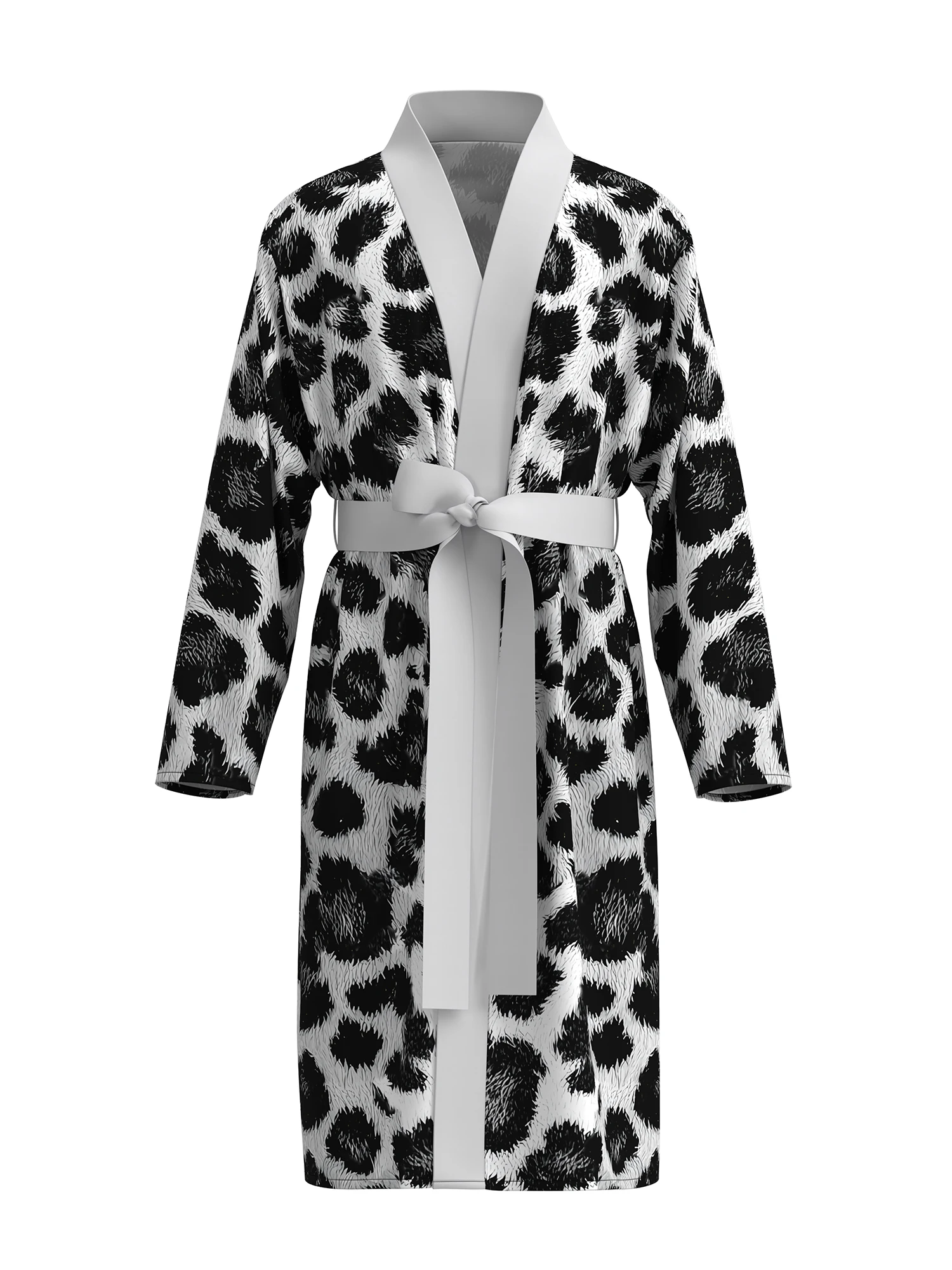 2026 new men's white leopard print home robe 3D digital full-print casual bathrobe spring and summer thin quick-drying home robe