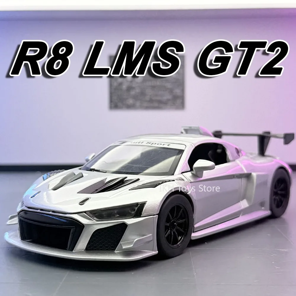 1:24 R8 LMS GT2 SLS coche deportivo modelos de juguete aleación Diecast sonido luz puertas abiertas tirar hacia atrás vehículos en miniatura para niños regalos