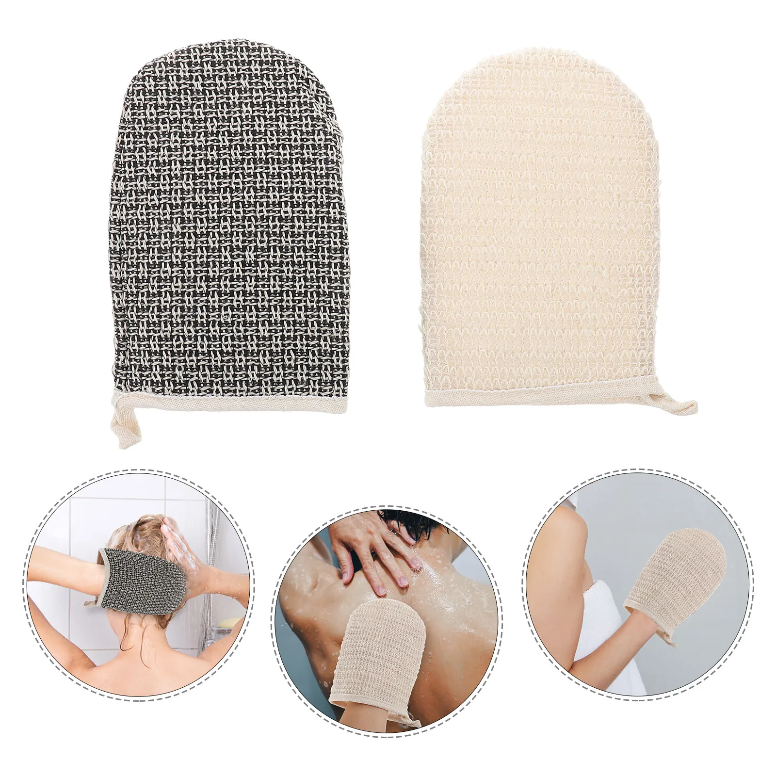 2Pcs Sisal Washcloth Double-Sided Bath Mitten Exfoliating Gloves Shower Scrubbing Mitt Body Scrubber Dead Skin Remover Massage