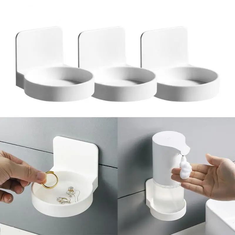 Self Adhesive Bottles Holder Tray Bathroom Storage Rack Wall Mounted Hand Soap Dispenser Tray Kitchen Spice Bottle Support