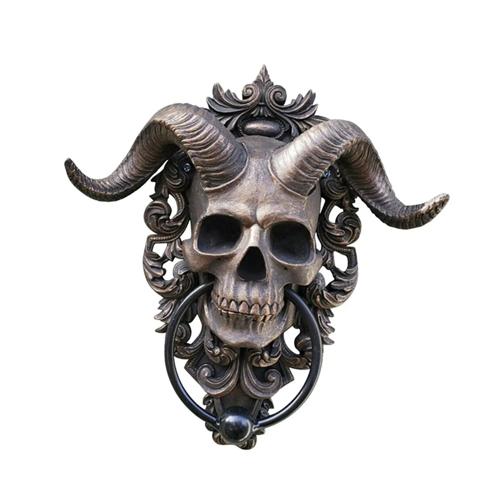Animal Heads Decoration Wall Mount Resin Goat Skull Door Knocker Front Door Decorative Skull for Haunted Home Decor