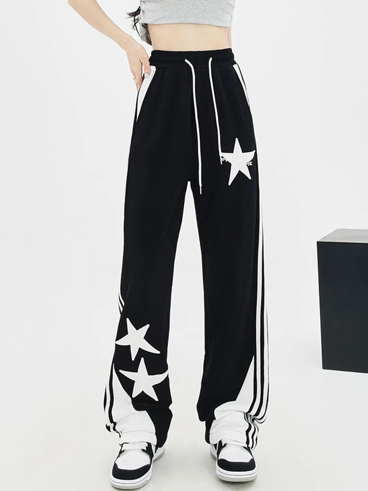 Zoki – pantalon de survêtement Harajuku pour femmes, Streetwear étoile, Hip-Hop américain rétro lettre imprimée, décontracté, Chic, jambes larges à rayures