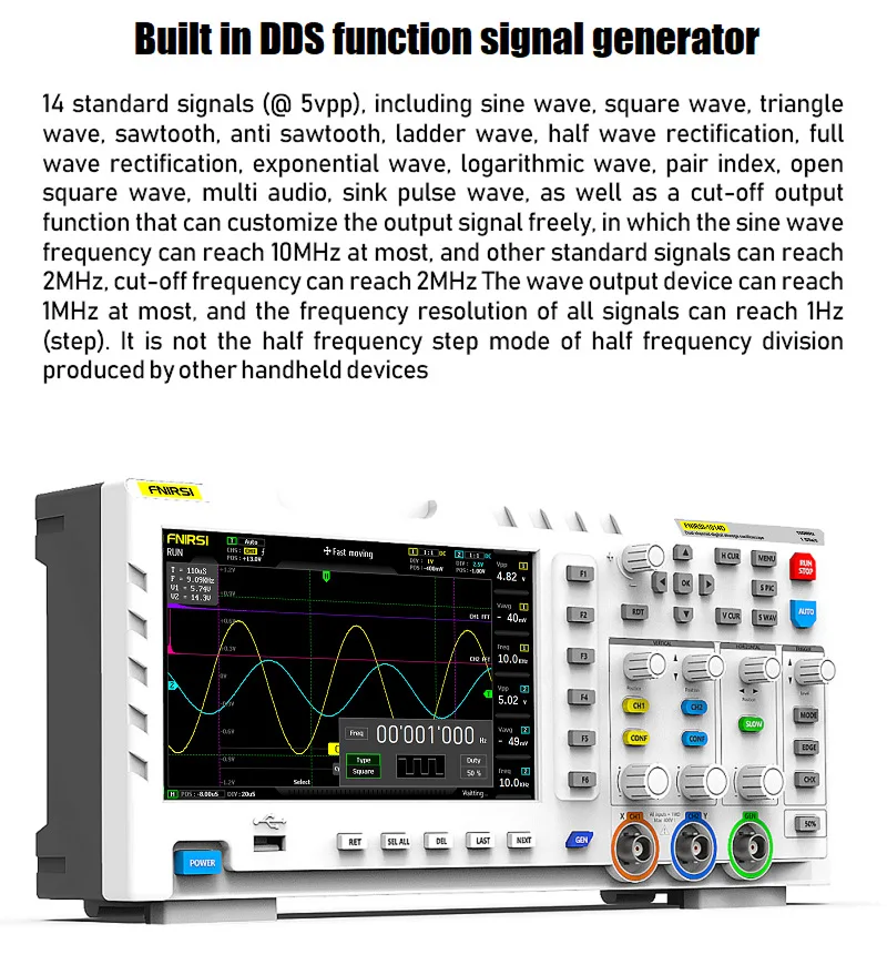 1014D oscilloscopio digitale 100MHz * 2 Ana-log larghezza di banda 1GSa/s frequenza di campionamento generatore di segnale di ingresso a doppio