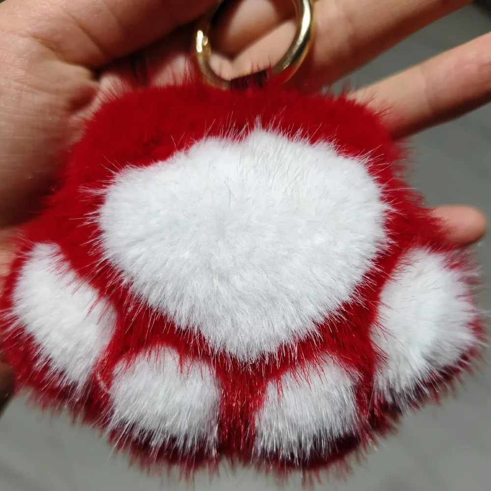 Stuffed Animal Cat's Paw Fur Keychain Love Furry Doll Cat's Paw Stuffed Keyring Kawaii Pompom Plush Cat's Paw Pendant