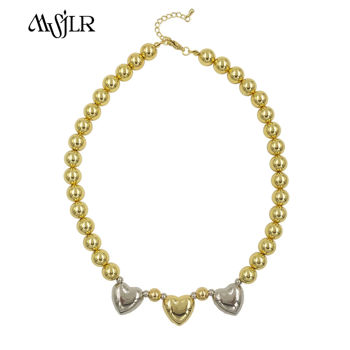 MVN112 Three Heart Shape In The Middle With 18k Yellow Gold Plated Fashion Necklace For Women Daily Decoration