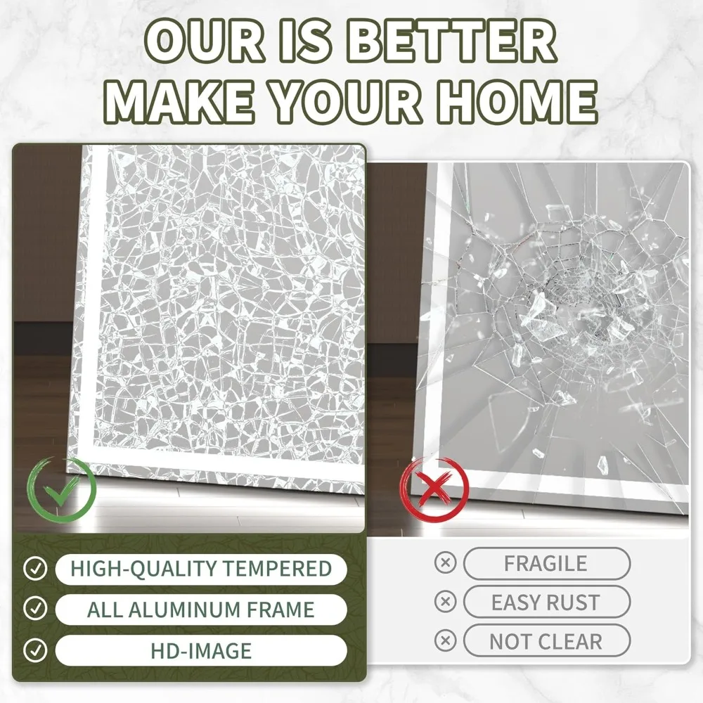 Full Length Mirror with Lights,Tempered Lighted Floor Standing LED Mirror Full Length, Full Body Mirror with Dimming