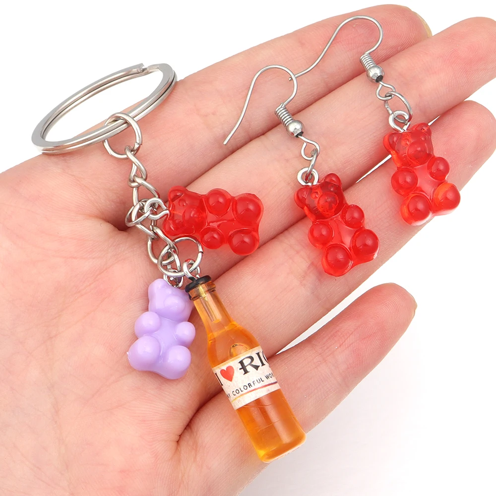 10 Gitter mehrfarbige Acryl Mini Bär Anhänger Weinflasche Charm Anhänger für hand gefertigte Schmuck herstellung Kits DIY Ohrringe Schlüssel bund