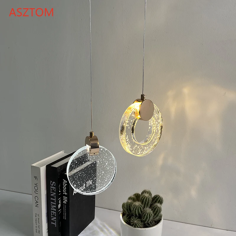 

Modern LED Pendant Lights Nordic Round Crystal chandelier personality bar restaurant living room Golden crystal Decor Hang Lamp