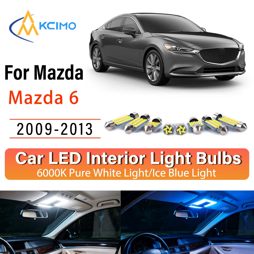 Kit d'éclairage intérieur LED à lueur persistante Plug & Play pour Mazda 6 2009-2013 2010 – Remplacement des lampes de dôme, de lecture, de coffre et de habitacle – Amélioration