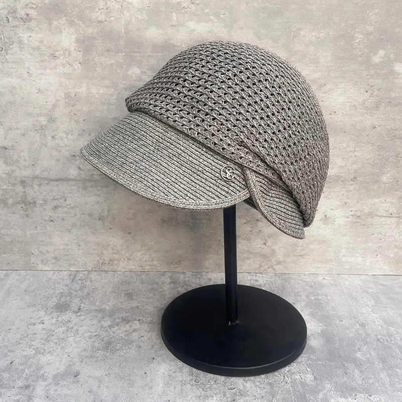 Women's Summer Hollow Out Reversible Wide Brim Straw Beret Newsboy Slim Cap