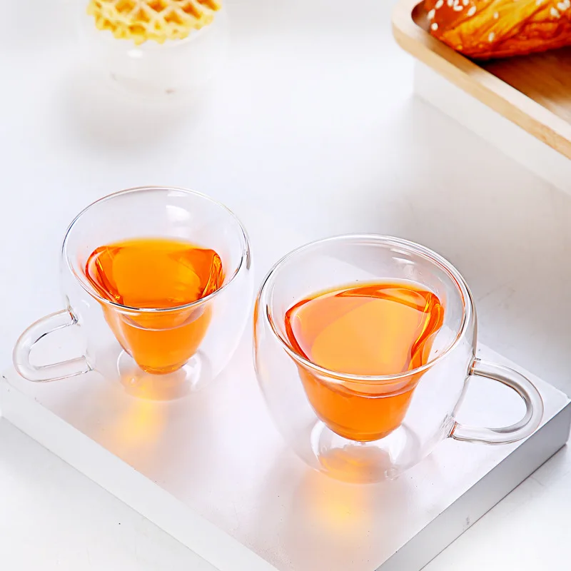 Heart Love Shaped Glass Mug for Couple, Double Glass Cup, Heat-Resistant Glasses, Cup for Wine, Tea, Milk, Coffee, Drinkware