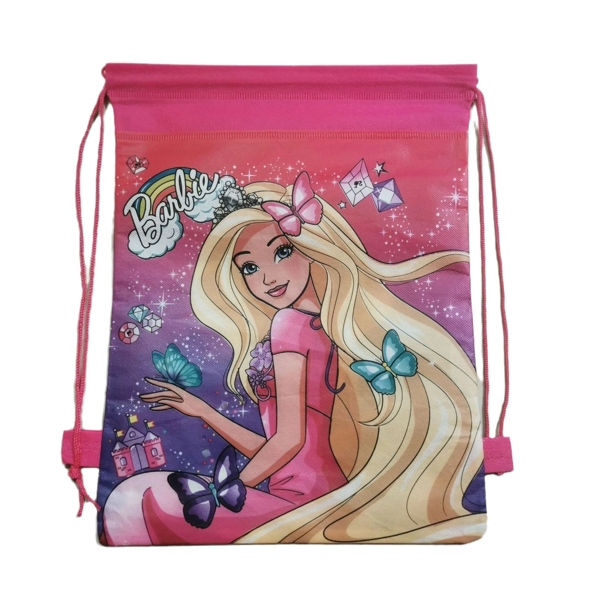 Kawaii Pink Barbie zaino tasca con coulisse Anime decorazioni per feste di compleanno borsa con coulisse forniture per Baby Shower regali