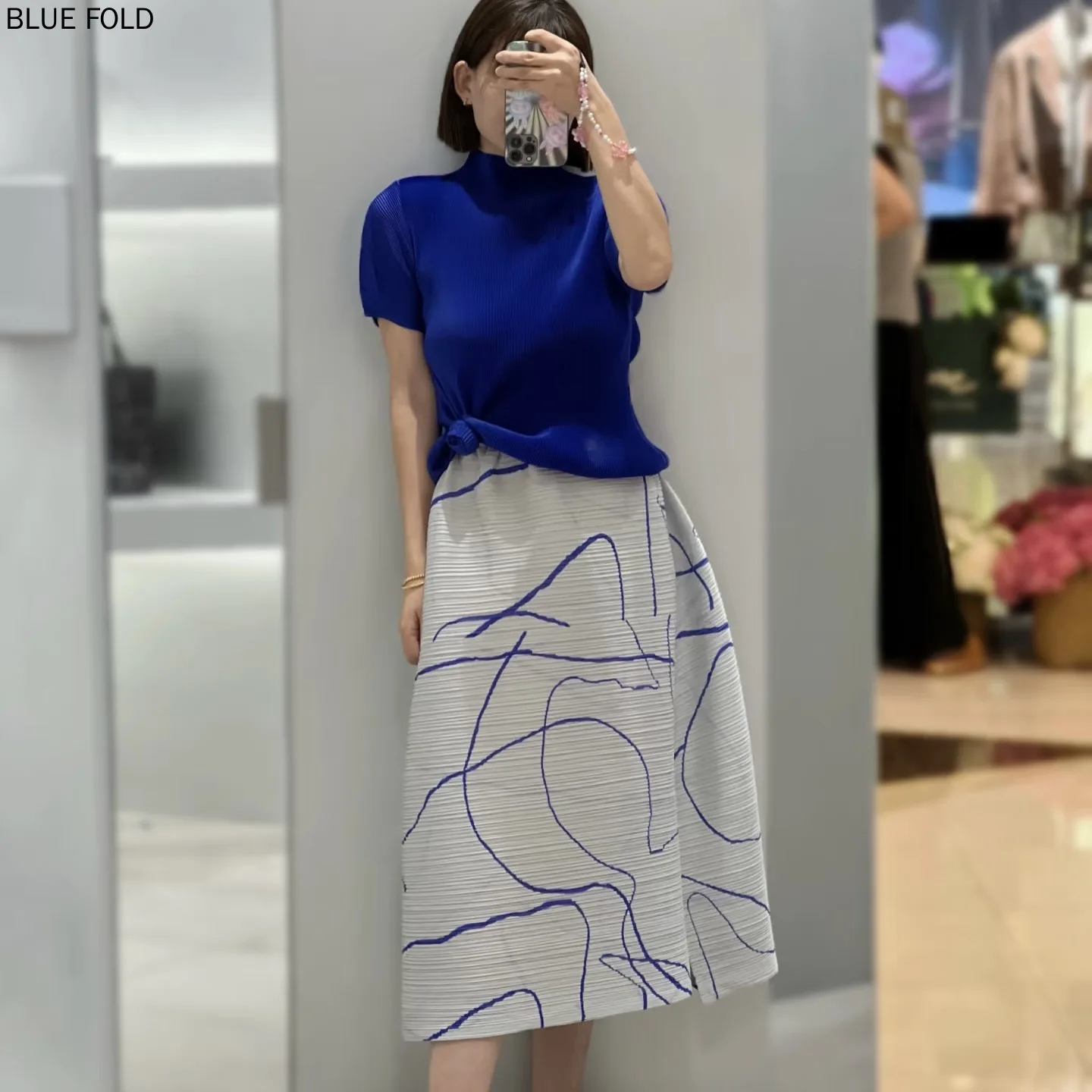 

Miyake Pleated Women's New Line Printed Series Japanese & Korean Casual Fashion Versatile Pleated Skirt