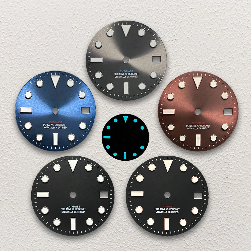 

28.5mm S Logo Sunburst Dial Fit NH35/NH36/4R/7S Japanese Movement Ice Blue Luminous High-Quality Watch Modification Accessories