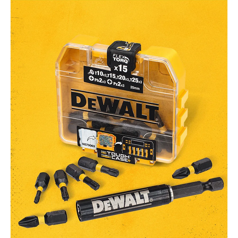 DEWALT 16PCS Original Screwdriver Bit Set 25mmX15PCS with Magnetic Extension Bit Holder DT70522T-QZ