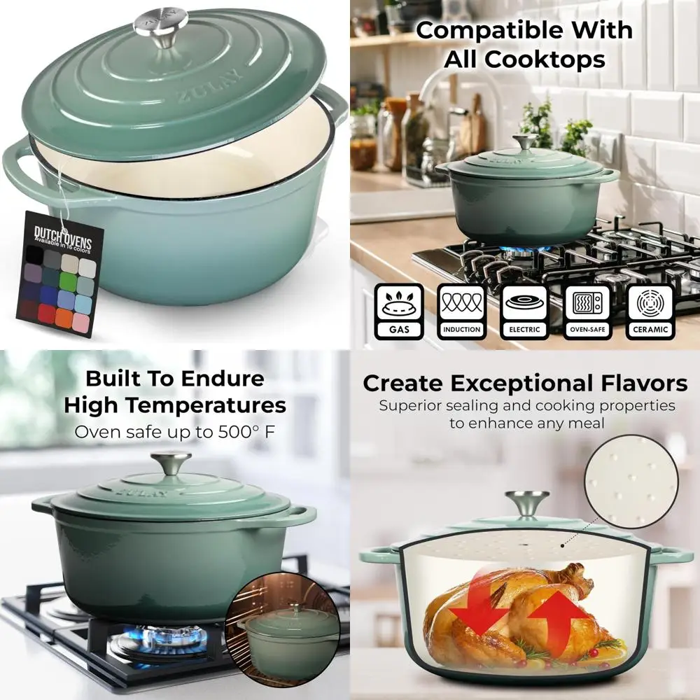 

Enameled Cast Iron Dutch Oven Pot, 6 Quart, Heavy Duty, Oven Safe to 500°F, Premium Durability, Ideal for Baking and Cooking