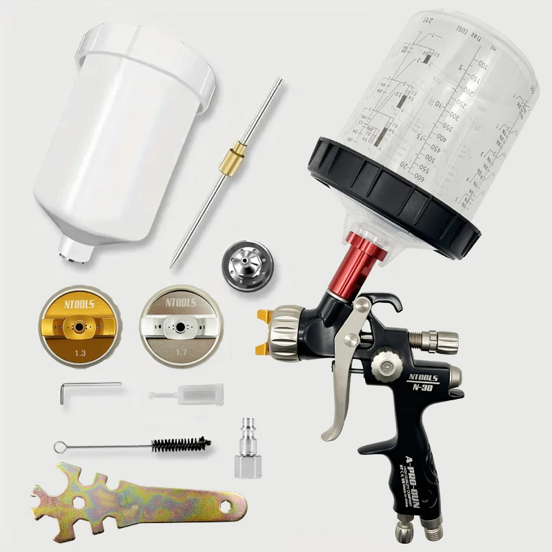 

NTOOLS 1.3Spay Gun поставляется с запасным набором насадок 1,7 Аэрограф для покраски автомобиля Инструмент 1 шт. 600 мл Без очистки Одноразовый мерный стаканчик