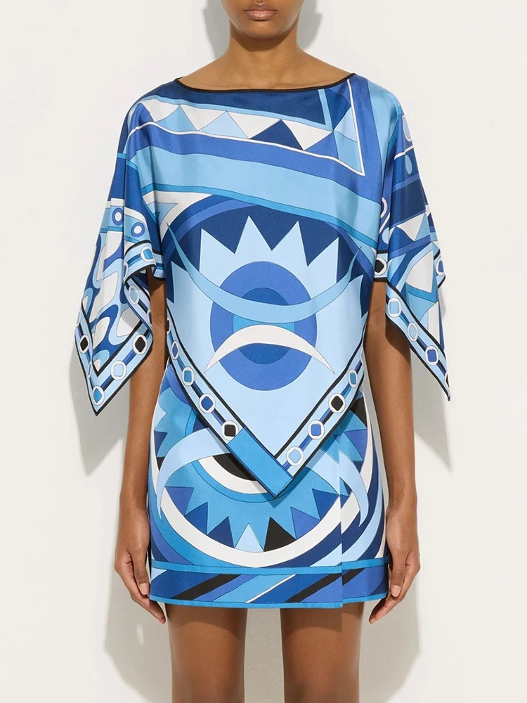 Summer Fashion Beach Style Casual Geometric Print Silk Short Skirt Women's Party Sexy Slim A-Line Half Skirt