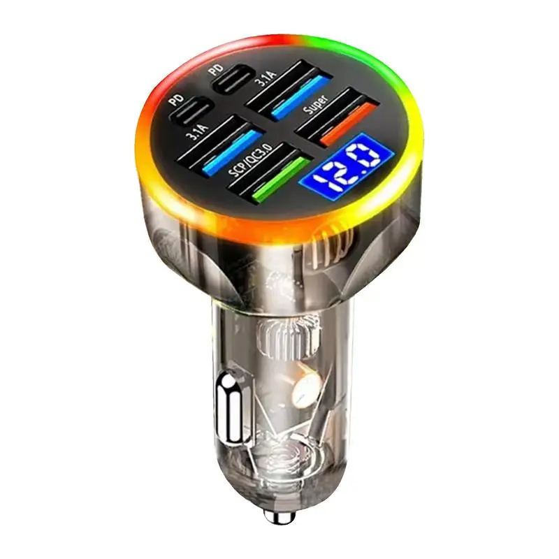 USB Car Charger 6-port USB Fast Car Charger Portable LED Voltage Display Phone Adapter Charger For Smartphone Cell Phone