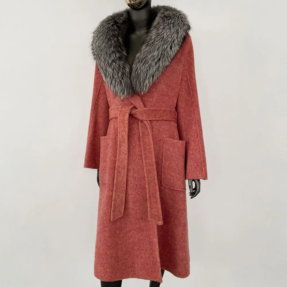 Cappotto di pelliccia lungo naturale di lana femminile di strada europea moderna Abbigliamento casual di moda per le donne Giacca invernale di pelliccia di volpe reale