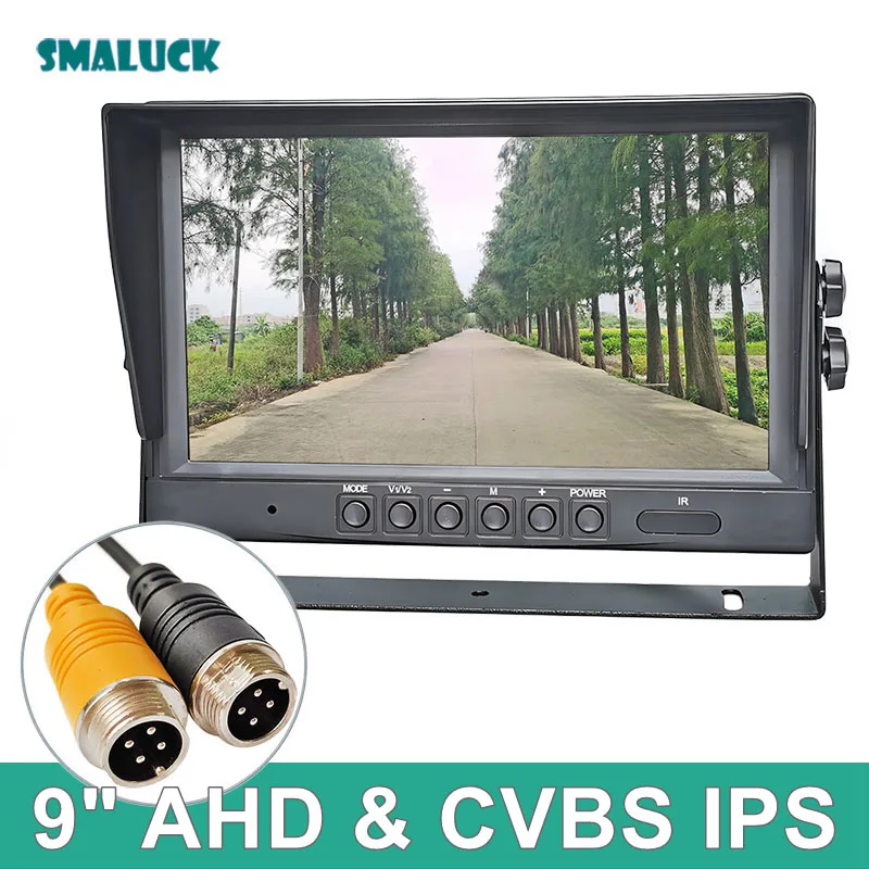 

SMALUCK 9inch AHD IPS LCD HD Monitor Rear View Car Monitor Max Support 1080P AHD CVBS Car Camera 4PIN Video Input