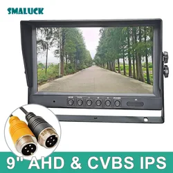 SMALUCK 9inch AHD IPS LCD HD Monitor Rear View Car Monitor Max Support 1080P AHD CVBS Car Camera 4PIN Video Input