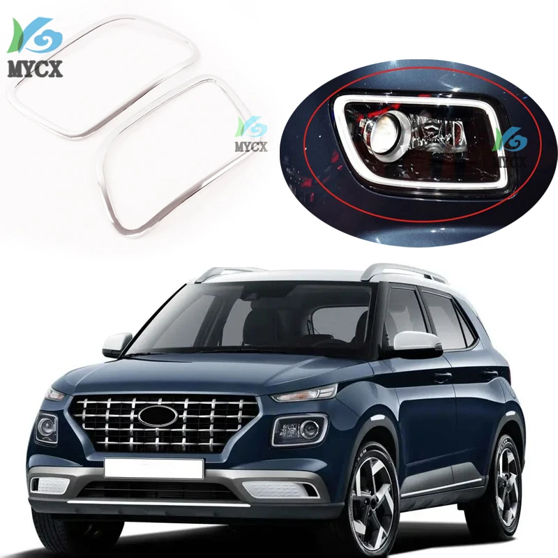 For Hyundai Venue 2019 2020 ABS Chrome Headlight Headlamp Frame Decoration Cover Trim Car Styling