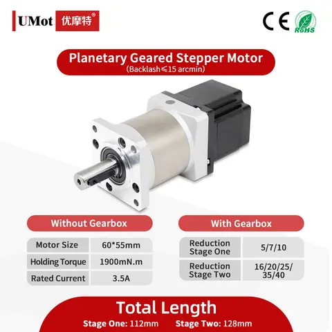 UMOT HYBRID 1.8Degree 3.5A Output Torque 9.12Nm-32Nm Backlash 15‘ DC 60*55mm Nema24 High Precision Planetary Gear Stepper Motor