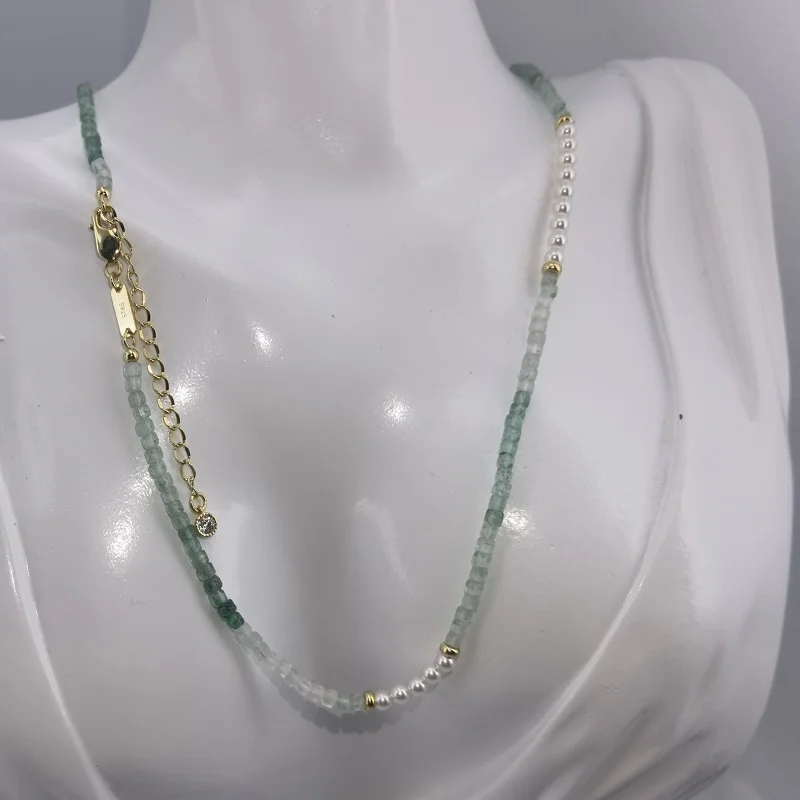 

WJEB Necklace Selected Light Green Natural Jade Paired with Exquisite Elegant Pearls Pure Silver Gold-plated Girl Women Fashion