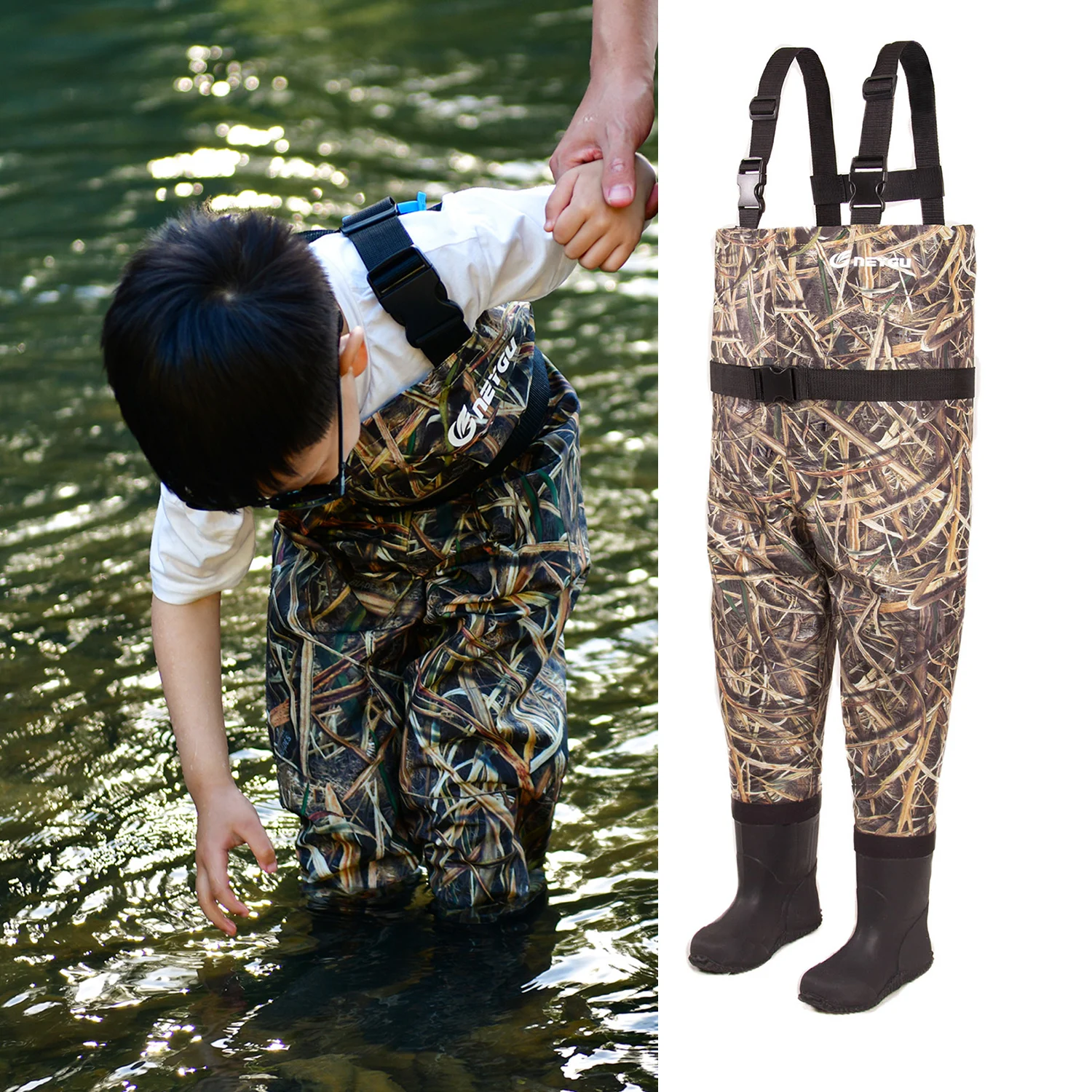 NeyGu 유아 및 어린이 통기성 방수 Waders Bootfoot 가슴 Waders, Marsh playing을위한 Kids fishing wader