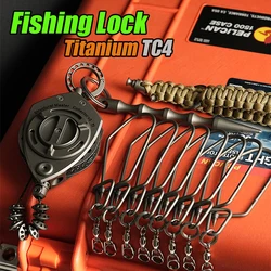 T.MAGICIAN Creative luxury Titanium Key Ring Live Fish Lock Buckle 3M Rope Telescopic Fishing Tools Accessories