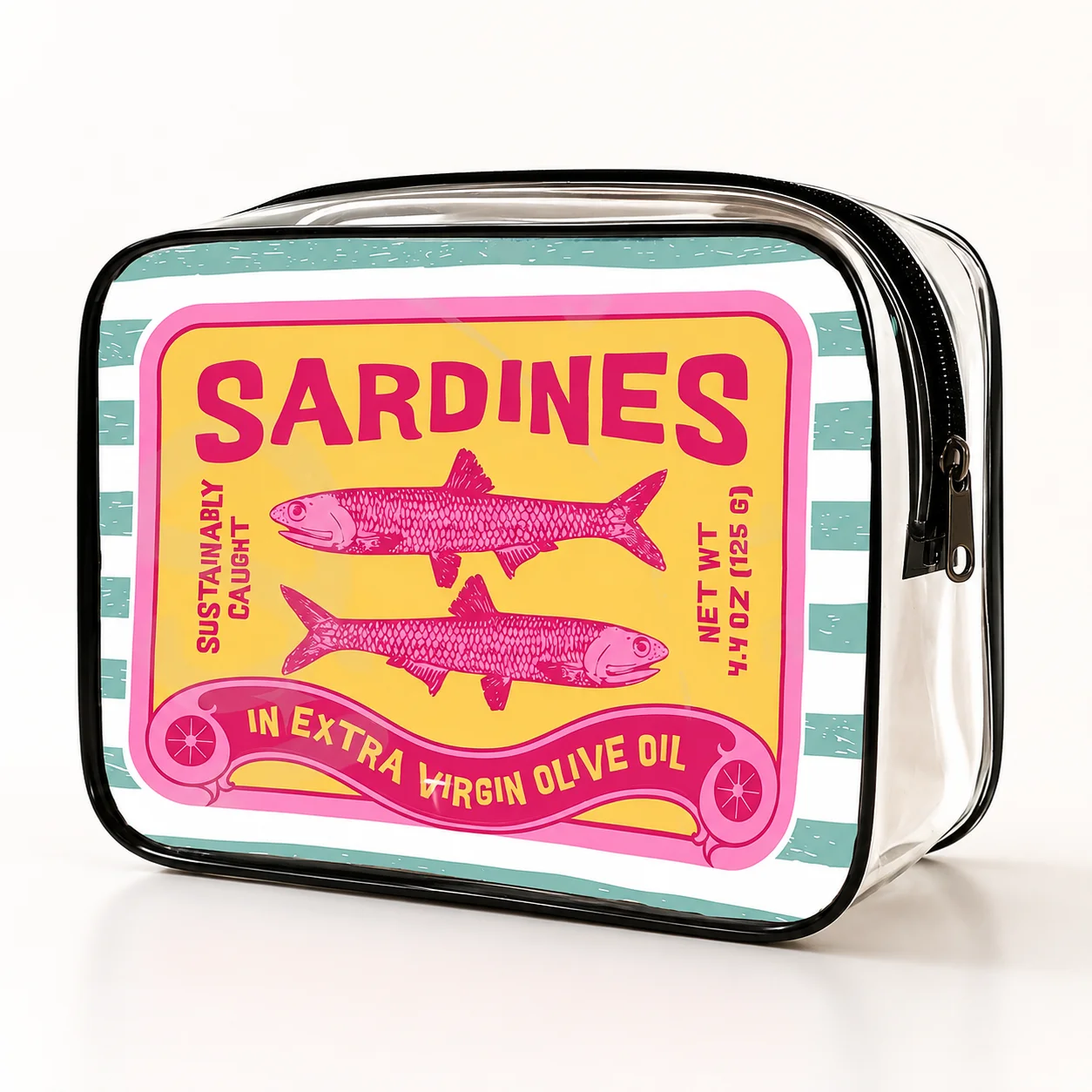 Clear PVC Cosmetic Bag Waterproof Toiletry Bag Sardines Print Travel Makeup Organizer Cosmetic Pouch Beauty Storage Bag Women
