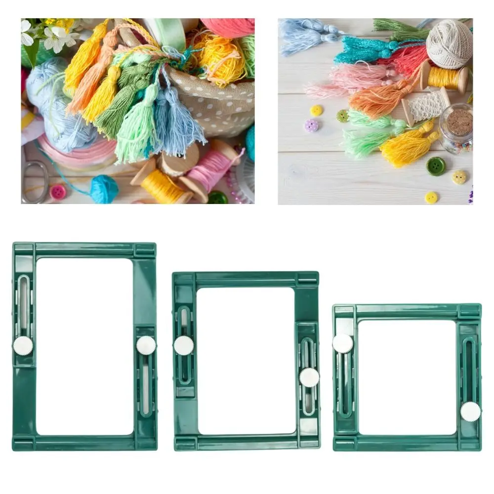 เครื่องมือถักพู่ด้วยมืองานประดิษฐ์ทำมือเครื่องมือทอผ้าพู่แบบปรับได้ทำจากพลาสติกสี่เหลี่ยม