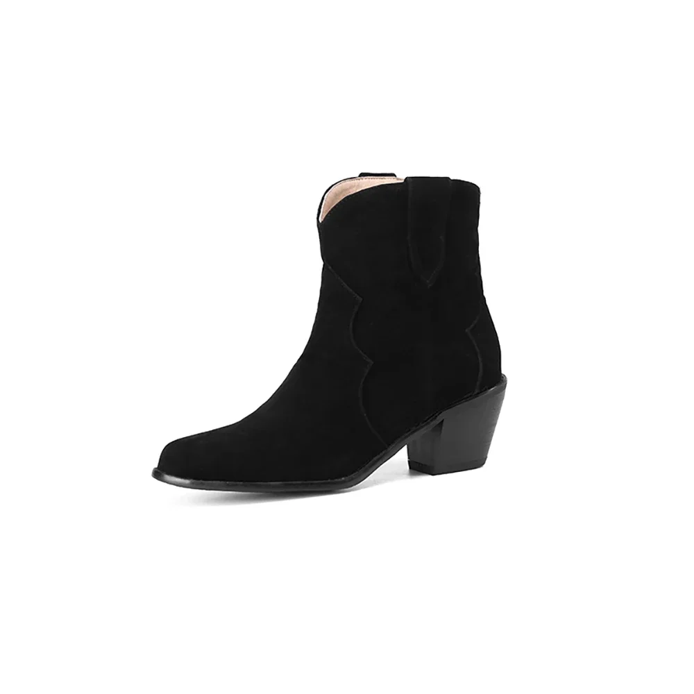 Winter Mature Black Apricot Women Ankle Boots Fashion High Square Heel Lady Nude Shoes Plus Big Size 10 43 46 48