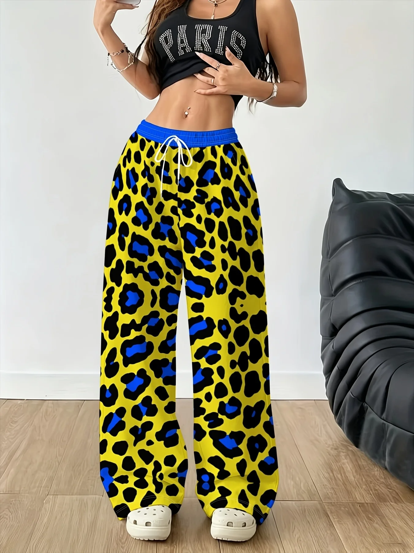 Ladies' Leopard Print Children's Fashion Trend Hip-hop Loose Summer Casual Beach Vacation Pants 3D Quick Drying Large Size.