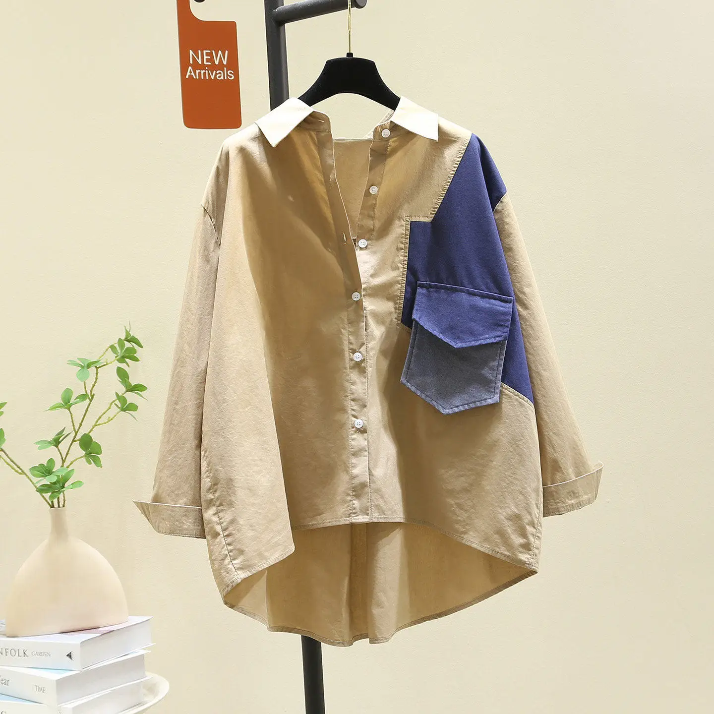 

Рубашка SuperAen цвета хаки с контрастными вставками, длинными рукавами, свободного кроя, повседневного дизайна, с карманами, новая весенняя хлопковая повседневная рубашка