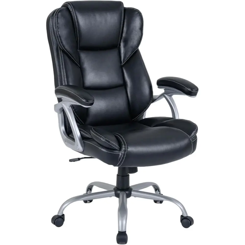

Ergonomic Leather Swivel Chair with Rocking, Padded Seat & Arms, Adjustable Height for Home Office and Gaming (Black)