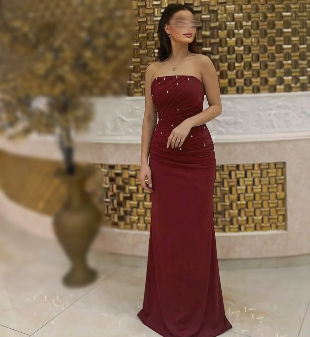 

Customized Formal Strapless Evening Dress Glitter Temperament Sleeveless Trumpet Long Dresses Birthday Party Dresses Exquisite
