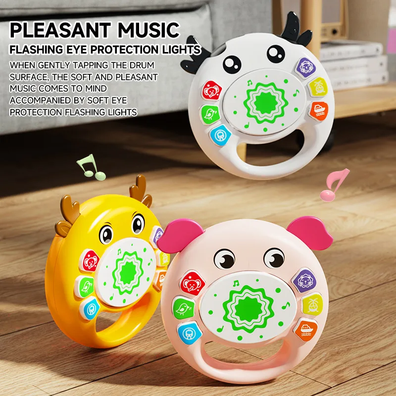 

English baby hand drum toys, lighting music, cartoon music, piano, children's puzzle early education toys, random styles