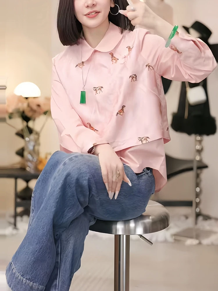 

Новинка: Женская свободная блузка с вышивкой в корейском стиле, весна-осень, с длинным рукавом и воротником-стойкой, для стройного силуэта